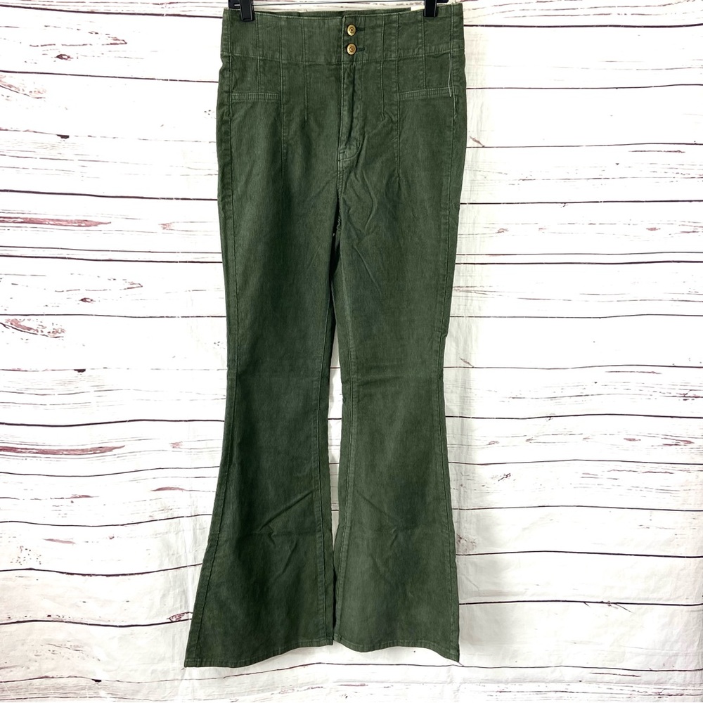 Free People Pants 32 Green We the Free Jayde Cord High Rise Flare Corduroy